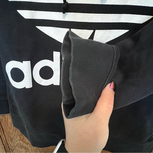 EUC ADIDAS Logo Hoodie Sweatshirt Small Black‎ - Picture 5 of 6